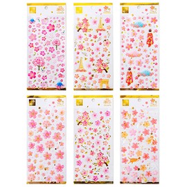 Kinteshun Sakura Scrapbooking Stickers,Japanese Style Self-adhensive DIY Decorative Cherry Blossoms 3D Epoxy Paster Decals Sticker for Scrapbooking or Card Making (6pcs with Different Patterns)