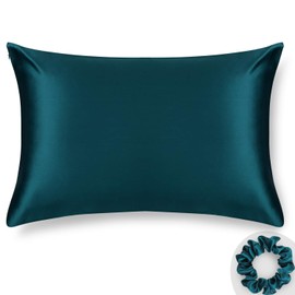 ALASKA BEAR Silk Pillowcase for Hair and Skin Wellness Natural Hypoallergenic 100 Percent Real Mulberry Silk Pillow Slip Cover Standard Size with Zipper (1pc, Teal Turquoise)