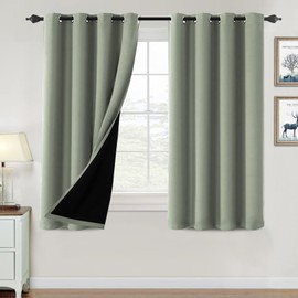 H.VERSAILTEX 100% Blackout Curtains for Bedroom Thermal Insulated Blackout Curtains 54 inch Length Heat and Full Light Blocking Curtains for Living Room with Black Liner 2 Panels Set, Light Sage