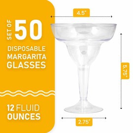 Stock Your Home Clear Plastic Margarita Glasses Disposable (Set of 50) Decorations for Cinco de Mayo Parties, Cocktail Cups for Tropical Party Supplies - Large 12 oz Hurricane Glasses