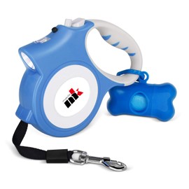Makife Retractable Dog Leash Dog Lead for Small Dog up to 25kgs, 5m Strong Dog Walking Leash with LED Light, 15pcs Dog Poop Waste Bags with Dispenser - Blue