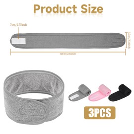Qulkws Headband for Face Washing, 3 Pack Facial Spa Headband for Women, Soft Adjustable Face Wash Headbands, Black Make Up Wrap, Hair Band for Esthetician Makeup Shower Sport Yoga(Black, Gray, Pink)