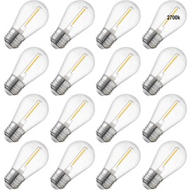 abulber S14 Led Bulbs for Outdoor String Lights,Shatterproof Waterproof Plastic Cafe Light Bulbs,1 Watt to Replace 11 Watts Incandescent Bulb,120V 2700K Warm White E26 16 Pack.