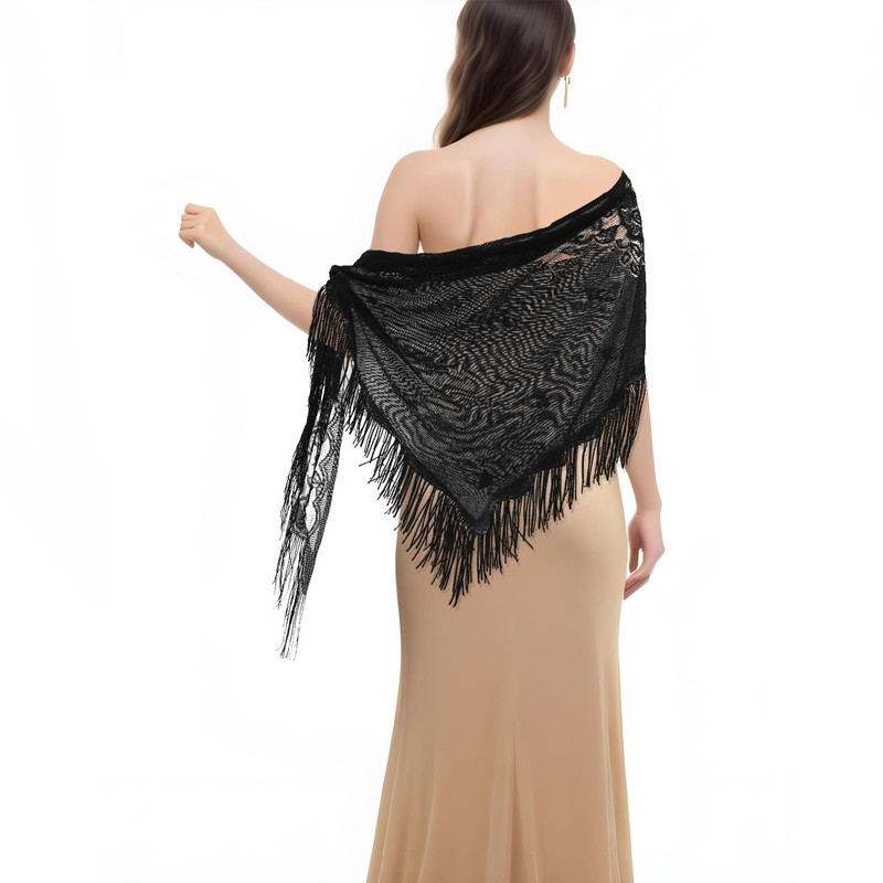 Lnngub Black Lace Shawl Triangle Lace Shawls and Wraps Black
