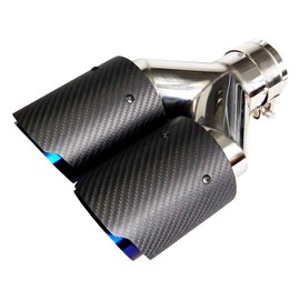 GioZona Carbon Fiber Exhaust Tip Dual Outlet Y-style Exhaust Muffler Tips,2.5 Inch(63mm) Inlet 3.5 Inch(89mm) Outlet Blue Burnt,304 Stainless Steel,Universal Tail End Tip Clamp On (Matte Black)