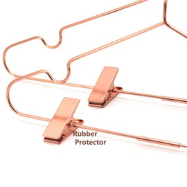 Rose Gold 16.5” Shiny Steel Wire Clothes Clips Hangers Coat Clothes Garment Hangers with Pants Bar Fit Closet Hangers 10PCS