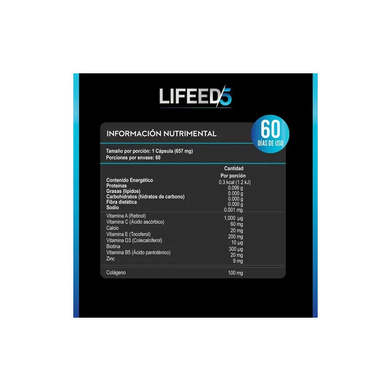 Biotina Colágeno Vitamina E Zinc Calcio 60 Cápsulas Lifeed5