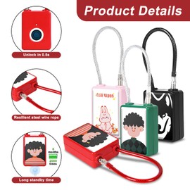 Wisetail Fingerprint Padlock, Smart Gym Locker Lock for Students, Keyless Thumbprint Combination Lock for School Locker/Suitcase/Toolbox/Luggage/Pets Red