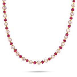 real pearls and ruby stone strand choker necklace, birthstone jewelry gift for her, mothers day gift, niece daughter uniquelan jewelry (ruby)