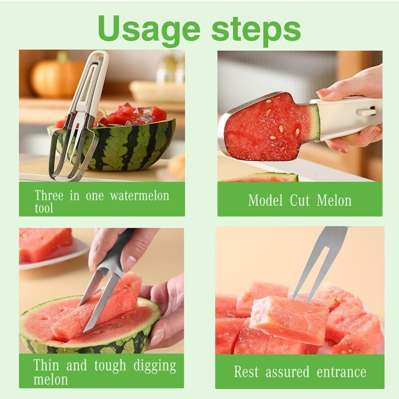 JAONLD 3-in-1 Stainless Steel Fruit Slicer, Melon Cutter, Fast Watermelon