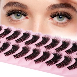 FADLASH False Eyelashes 10 Pairs Faux Mink Lashes Wispy Fake Eyelashes Natural Look Volume Soft Handmade Cat Eye Fake Lashes Strips (LDM-22)
