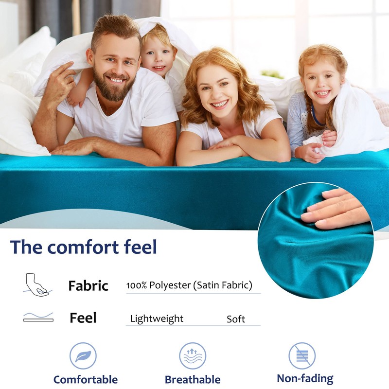 sourcing map Satin Fitted Sheet, Solid Silky 12" Deep Pocket