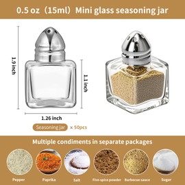 50 Pack Mini Salt and Pepper Shakers Bulk 0.5 Oz, Small Cube Glass Spice Shaker Container with Stainless Steel Lid for Kitchen Restaurant Travel Home Camp Party Supplies (Silver)