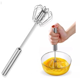 TIKA Semi-Automatic Egg Whisk – Stainless Steel Hand Push Beater Blender Mixer Tool - 14 Inches