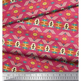 Soimoi Pink Poly Crepe Fabric Geometric Southwestern Fabric Prints by Yard 42 Inch Wide