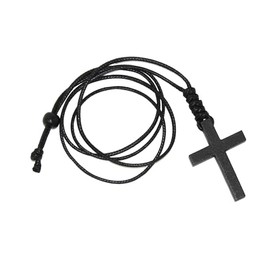 Jeannieparnell N350 - Beautiful Black Wooden Cross Necklace on Waxed Cord- Handmade