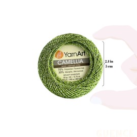 Yarnart Camellia Metallic Shimmer Fine Yarn - 70% Polyester, 30% Metallic, 192m, 20g, Crochet Thread, Lace, Embroidery, Jewelry Making, and Decorative Craft Yarn, 1.25mm Hook (Green)