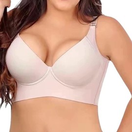 Fashion Deep Cup Bra Hides Back Fat Full Back Coverage Bra Bra with Shapewear Incorporated Plus Size Push Up Sports Bra, Nude, 40