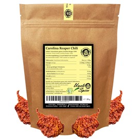 Uncle Spice Carolina Reaper Pods 20 g Hottest Chili in the World Gringo Killer Dried 1.5 Million Scoville Caution Extremely Sharp