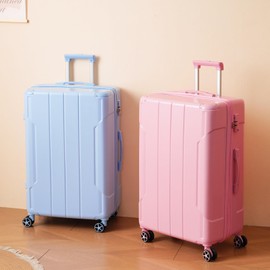 Merax 28 Inch Checked Luggage, Lightweight & Expandable Hardshell ABS Suitcase with Spinner Wheels, TSA Lock, Corner Guards (Pale Pink)