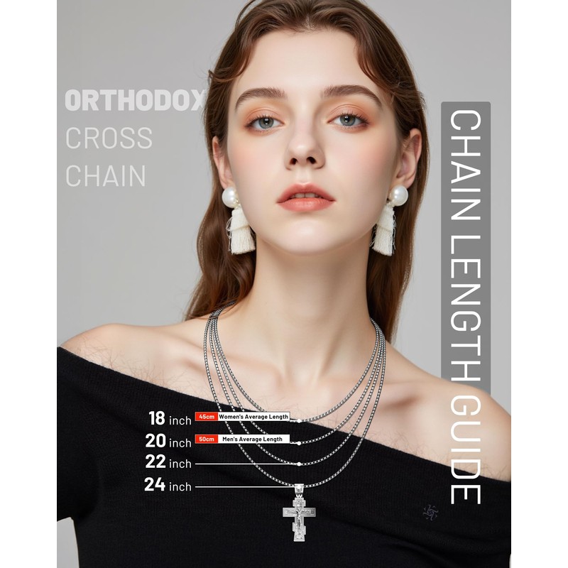 ZENLUNANO Orthodox Cross Necklace for Men and Women, Silver Tone,