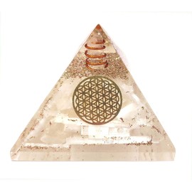 Sawcart Selenite Orgone Crystal Pyramid with Flower of Life Symbol for EMF Protection, Reiki Healing, Chakra Balancing, Aura Cleansing, Energy Generator, Yoga Size: 60-70 MM
