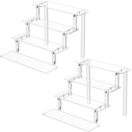 WINKINE Acrylic Display Stands, 2 Pack Clear Acrylic Display Risers Compatible with Funko Amiibo POP Figures, 4 Tier Cupcakes Dessert Stand Perfume Organizer Perfume Stand for Cabinet, Countertops