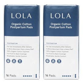 LOLA Compresas Posparto De Algodón Orgánico, 32 Unidades, Ultraabsorbentes Y Extralargas, Para La Noche Y Con Cobertura Total, Esenciales Para El Posparto.