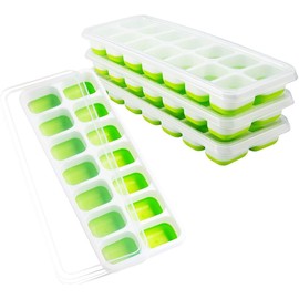 U Chef Moldes para Cubitos de Hielo con Tapa, Set de 4 Bandejas Flexibles de Silicona de Fácil liberación Con Tapa Extraíble Resistente a Derrames, Bandejas de Hielo Apilables