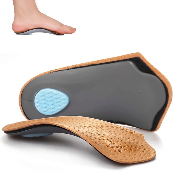 Orthotic Insoles 3/4 Length, Half Plantar Fasciitis Support with Metatarsal Pad Heel Cushion, Light Leather Foot Shoe Inserts for Women and Men, High Arch Support for Flat Feet Walking Exercising, S