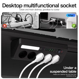 5 Way Power Strip with 4 USB Ports LED Lighting Surge Protected White (Black)