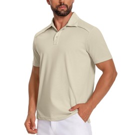 Mens Polo Shirts Short Sleeve Quick Dry Golf Casual Collared Tops Moisture Workout Cotton Polo T Shirts Khaki 03-S