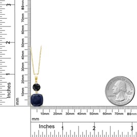 Gem Stone King 18K Yellow Gold Plated Silver Blue Sapphire and Black Sapphire Pendant Necklace For Women (5.75 Cttw, Gemstone September Birthstone, Cushion 10MM, Round 6MM)