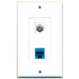 RiteAV 1 Port Coax Cable TV- F-Type 1 Port Cat6 Ethernet Blue Wall Plate Oversized Jumbo MIDI