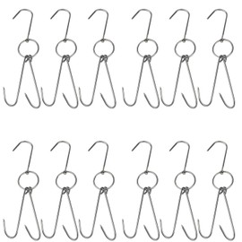 TIHOOD 9.4" Stainless Steel Double Meat Hooks Roast Duck Bacon Shop Hook BBQ Grill Hanger Cooking Tools Accessories (12 Packs) (12 Packs)