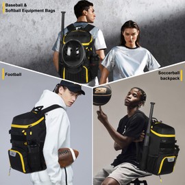 GRANDUP GRANDUP Baseball, Softball, soccerball, Rugby, Gym, Yoga �C Spacious and Versatile Sports Bags For All Ages Equipment Bags Black Yellow