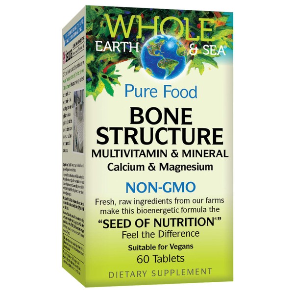 Whole Earth & Sea from Natural Factors, Bone Structure Multivitamin & Mineral, Whole Food Supplement, Vegan and Gluten Free, 60 Tablets (30 Servings)