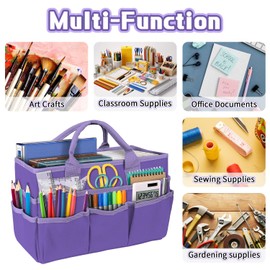 Craft Organizer Tote Bag, Teacher Helper Tote Bag Organization, Craft Bag, Art Organizer Tote Bags, With Multiple Pockets,Art Bags for Supplies for Organizing Artwork, Books, and Stationery, Purple