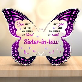 GLEEVERA Sister In Law Gifts, Sister In Law Birthday Gifts, Butterfly-shaped Acrylic Plaque Gifts for Mothers Day Birthdays Christmas Thanksgiving