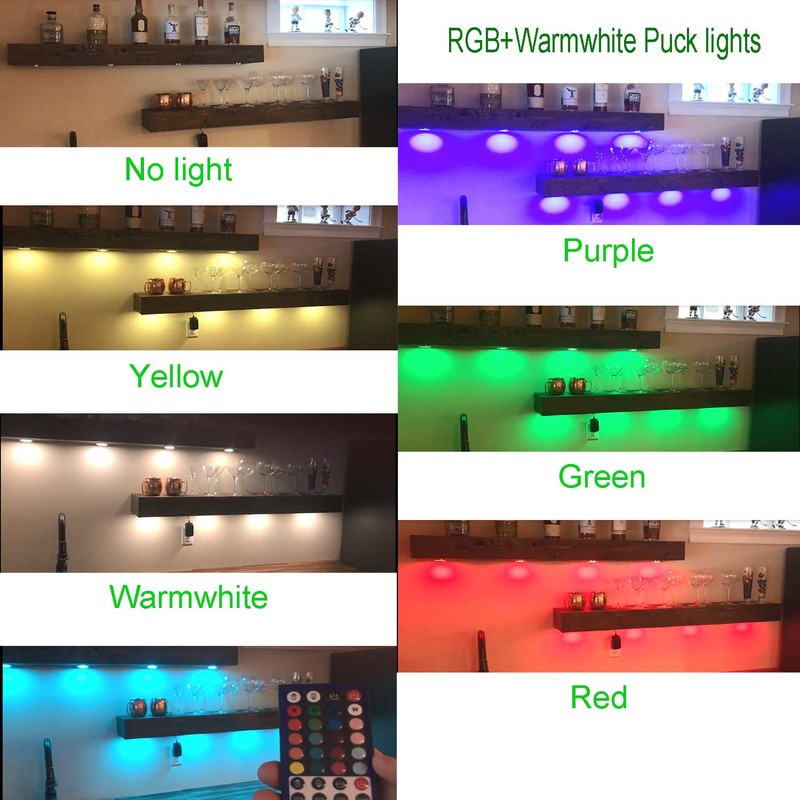AIBOO 24V Color Changing LED Puck Lights Dimmable, Multicolor Under