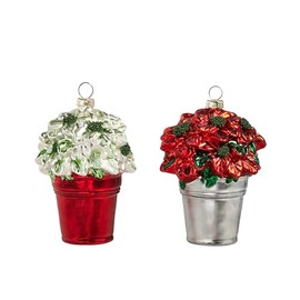 Raz Imports 2024 Christmas in The Garden 4"" Bucket of Poinsettias Ornament, Assortment of 2, 4424679
