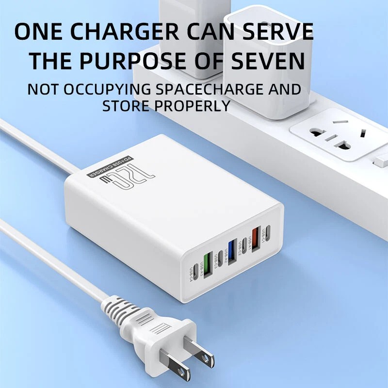 Universal 120W 6-Port USB C Fast Wall Charger Block Charging