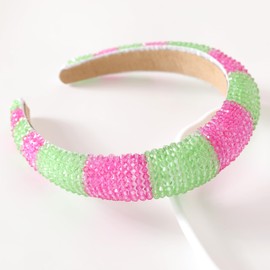 Gmmidea Beaded Rhinestone Headband for Women Girls Fashion Sparkly Crystal Headband Bling Thick Padded Hairband Fancy Jeweled Head Band Festival Hair Accessories C-(Rose & Green)