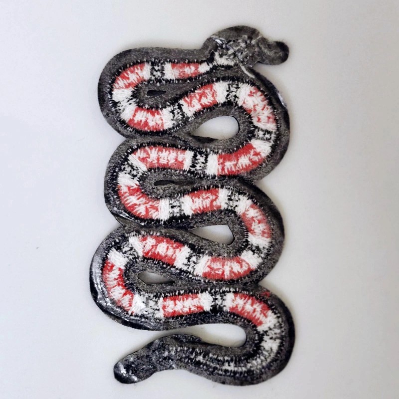 Coral Snake Iron-On/ Sew On Red Black Embroidered Applique Patch