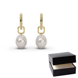 Perlenohrringe Damen Gelbgold vergoldet| Frauen Creolen klein mit Perlenanhänger| Perlen Kreolen Hoops | Perlenohrhänger Perlencreolen Ohrringe mit Süßwasserperle weiss hängend in Tropfenform
