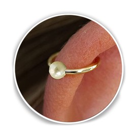 Cartilage Earring Hoop - Smooth Gold 20G Helix Piercing Ear Ring - White Pearl Helix Piercing Earring