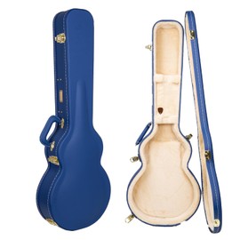 Crossrock Wooden Electric Guitar Case for Les Paul Style | Vibrant Blue Faux Leather, Beige Plush Interior, Lock – Designer Series(CRW520LVB)