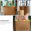 Sewroro Picnic Basket with Handles Handmade Plastic Woven Basket Multifunctional
