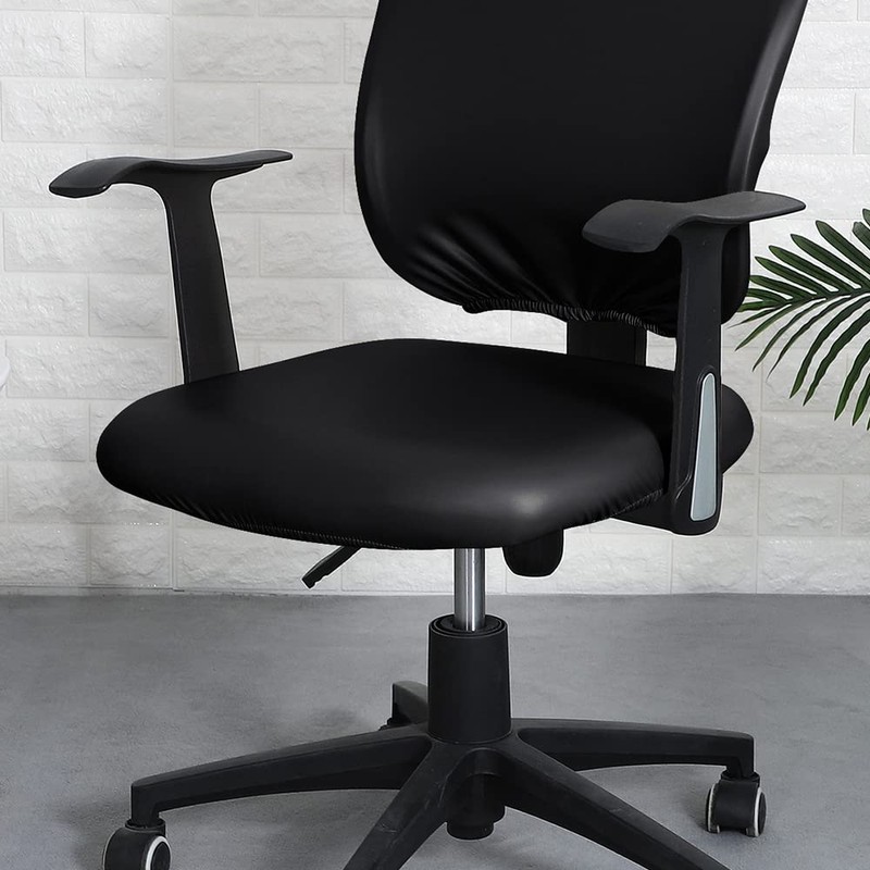 Shukii Black Waterproof PU Leather Chair Cover - Office Desk