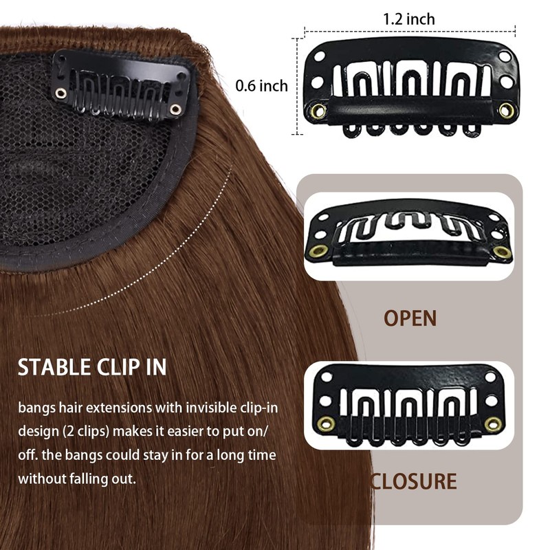 XRACEPHOL Clip in Bangs Brown Clip on Bangs with Temple
